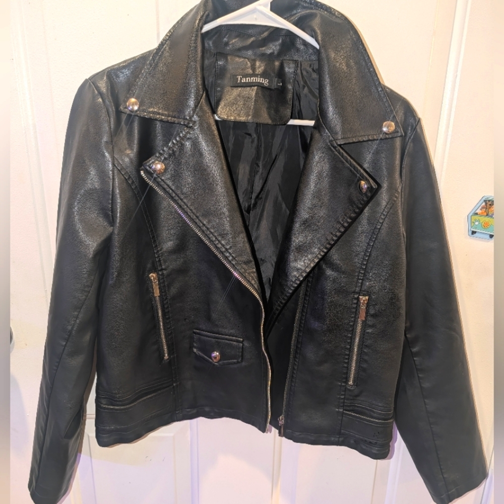 Tanming Faux Leather Moto Jacket Women's sz L
